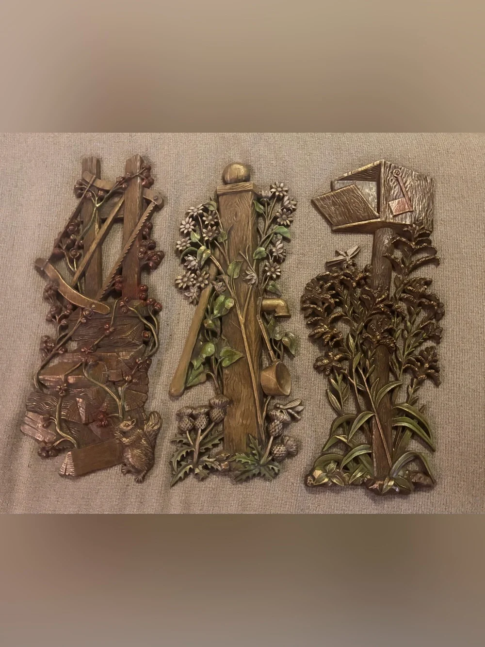 Set of 3 Vintage Cottagecore Wall Decor with squirrel, mailbox, flowers